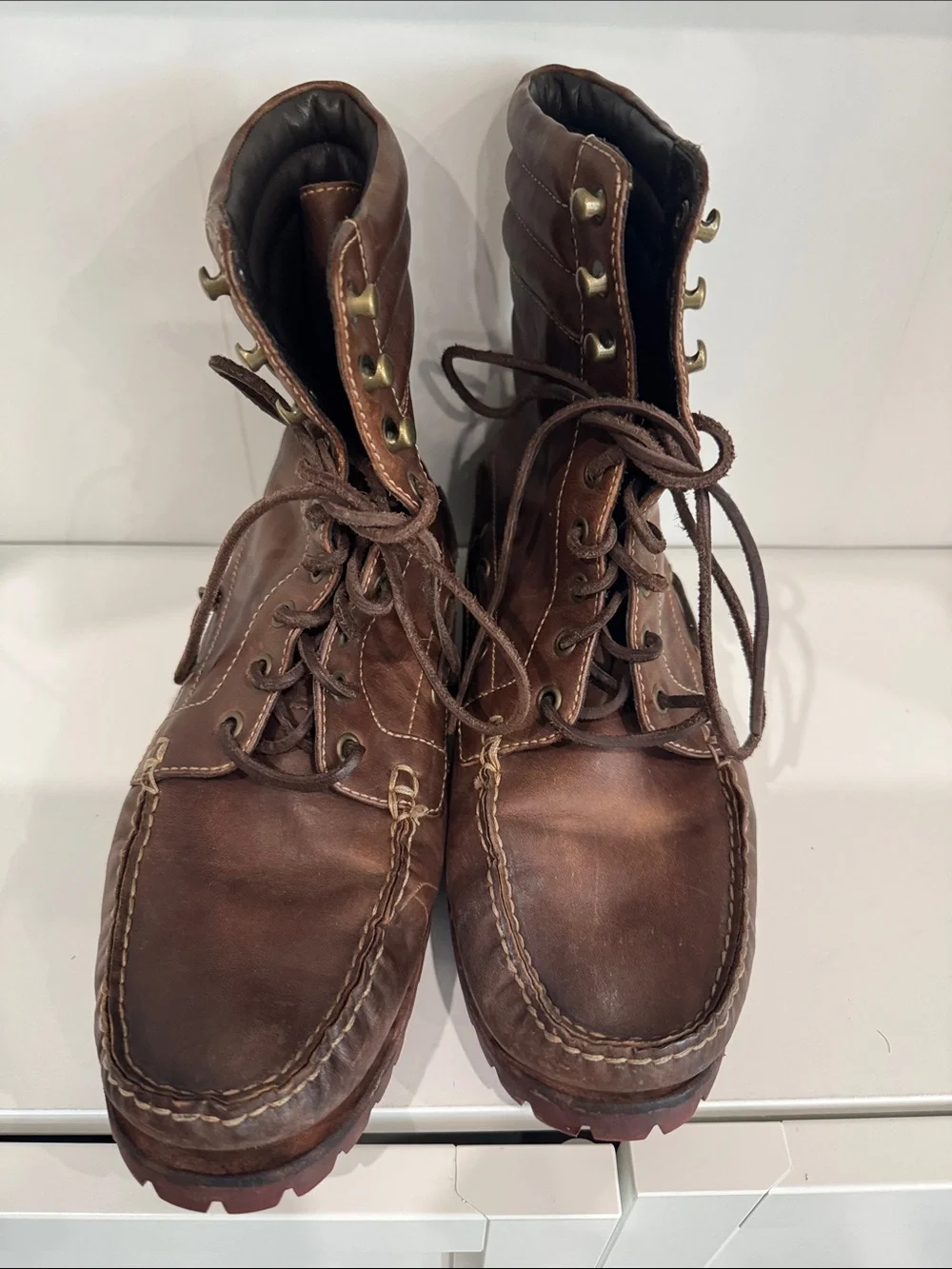 Vintage Cole Haan - Men's Brown Leather Lace-Up Moc Toe Boots